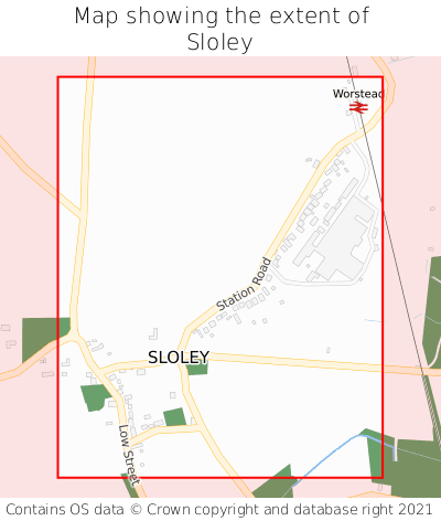 Map showing extent of Sloley as bounding box