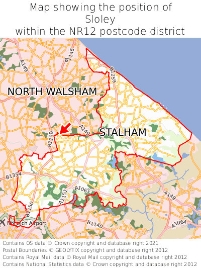 Map showing location of Sloley within NR12