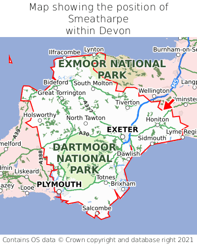 Map showing location of Smeatharpe within Devon