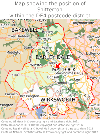 Map showing location of Snitterton within DE4