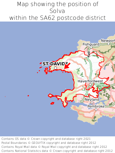 Map showing location of Solva within SA62