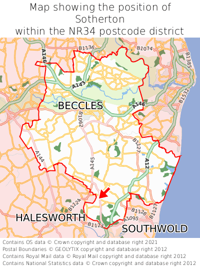 Map showing location of Sotherton within NR34