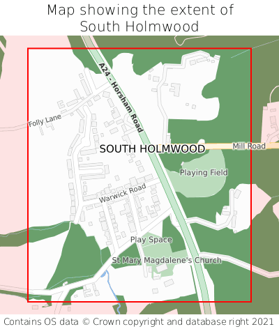 Map showing extent of South Holmwood as bounding box