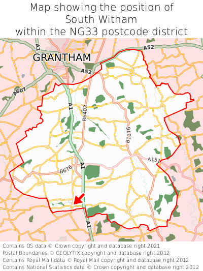 Map showing location of South Witham within NG33