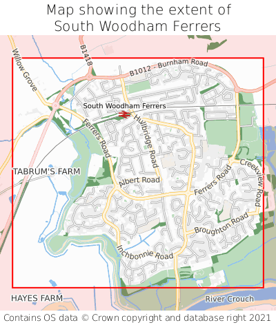 Map showing extent of South Woodham Ferrers as bounding box