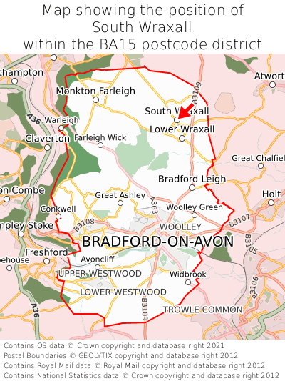 Map showing location of South Wraxall within BA15