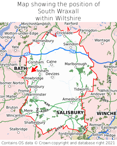 Map showing location of South Wraxall within Wiltshire