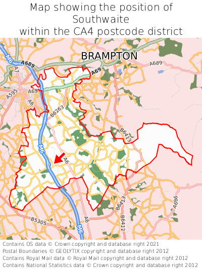 Map showing location of Southwaite within CA4