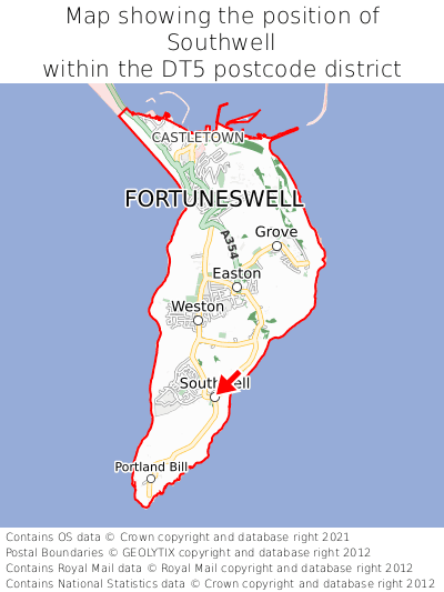 Map showing location of Southwell within DT5