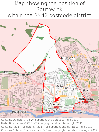 Map showing location of Southwick within BN42