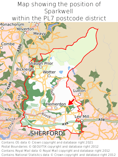 Map showing location of Sparkwell within PL7