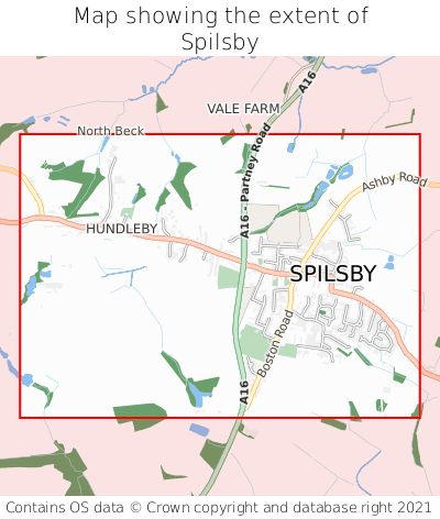 Map showing extent of Spilsby as bounding box