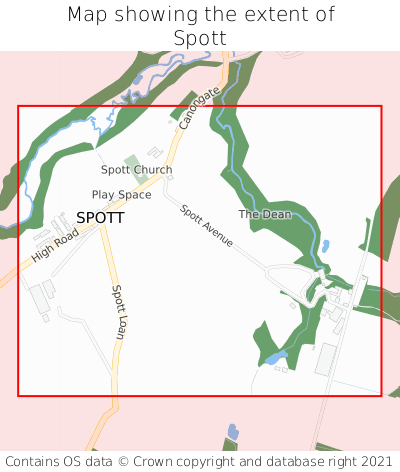 Map showing extent of Spott as bounding box
