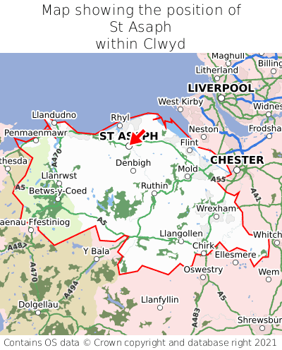 Map showing location of St Asaph within Clwyd