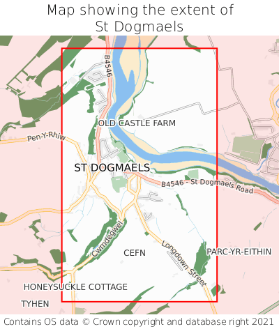 Map showing extent of St Dogmaels as bounding box