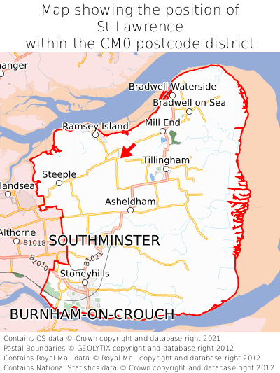 Map showing location of St Lawrence within CM0