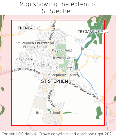 Map showing extent of St Stephen as bounding box