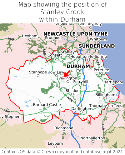 Map showing location of Stanley Crook within Durham