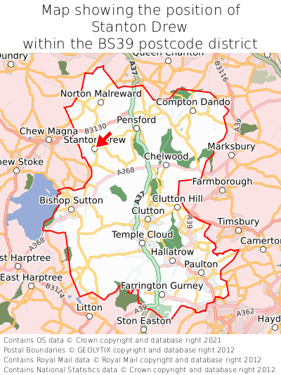 Map showing location of Stanton Drew within BS39