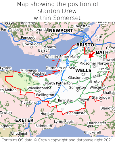 Map showing location of Stanton Drew within Somerset