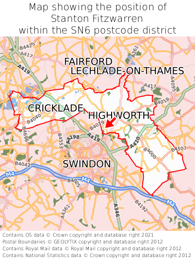 Map showing location of Stanton Fitzwarren within SN6