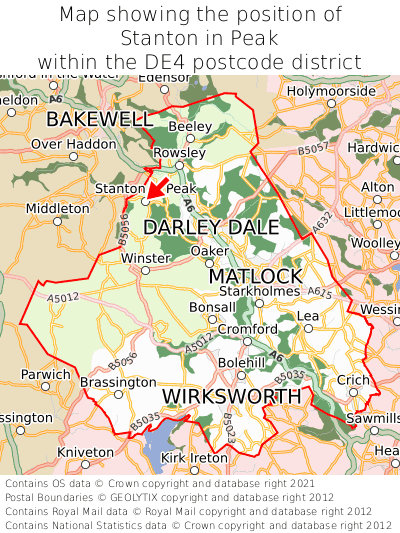 Map showing location of Stanton in Peak within DE4