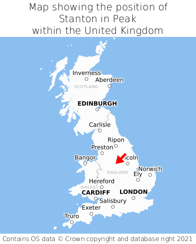 Map showing location of Stanton in Peak within the UK