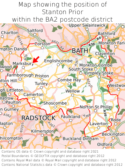 Map showing location of Stanton Prior within BA2