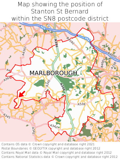 Map showing location of Stanton St Bernard within SN8