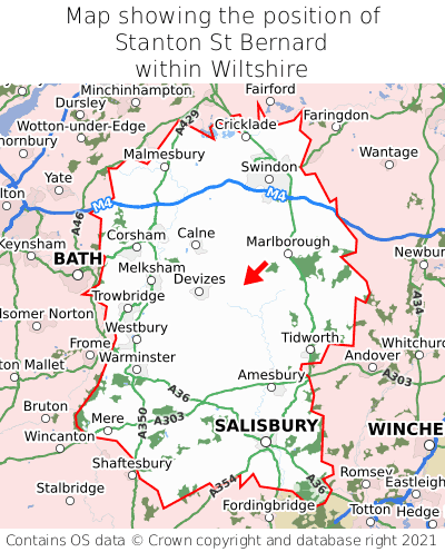 Map showing location of Stanton St Bernard within Wiltshire