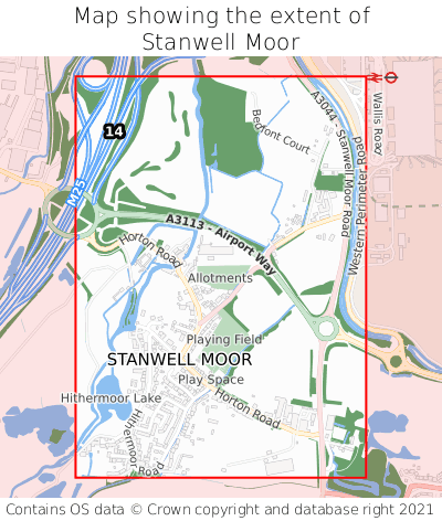 Map showing extent of Stanwell Moor as bounding box