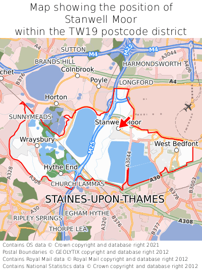 Map showing location of Stanwell Moor within TW19