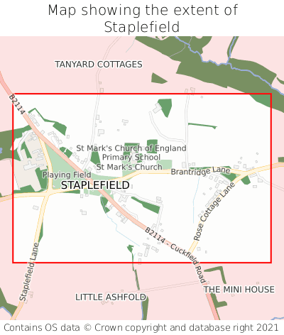 Map showing extent of Staplefield as bounding box