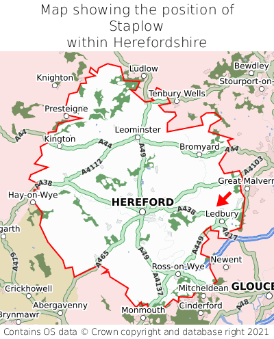 Map showing location of Staplow within Herefordshire