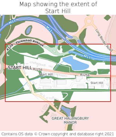 Map showing extent of Start Hill as bounding box