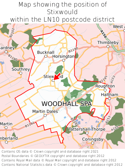 Map showing location of Stixwould within LN10