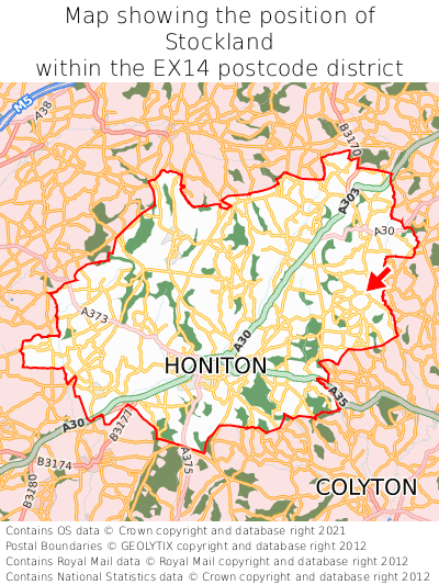 Map showing location of Stockland within EX14