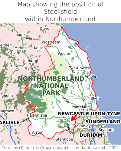 Map showing location of Stocksfield within Northumberland