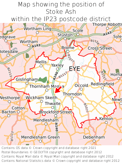 Map showing location of Stoke Ash within IP23