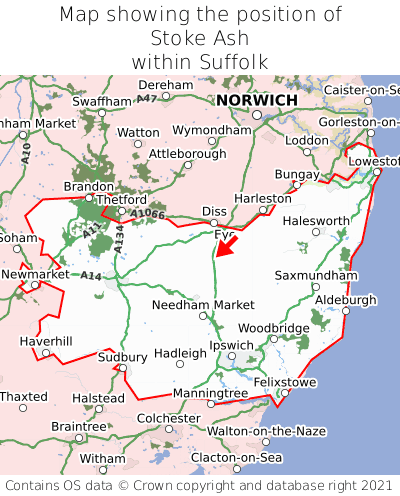 Map showing location of Stoke Ash within Suffolk