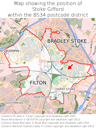 Map showing location of Stoke Gifford within BS34