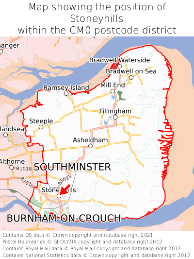 Map showing location of Stoneyhills within CM0