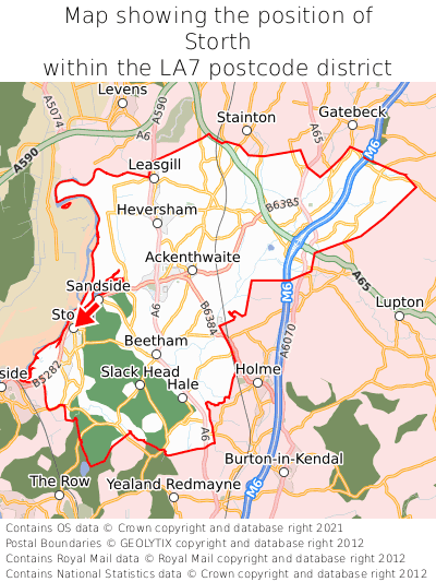 Map showing location of Storth within LA7