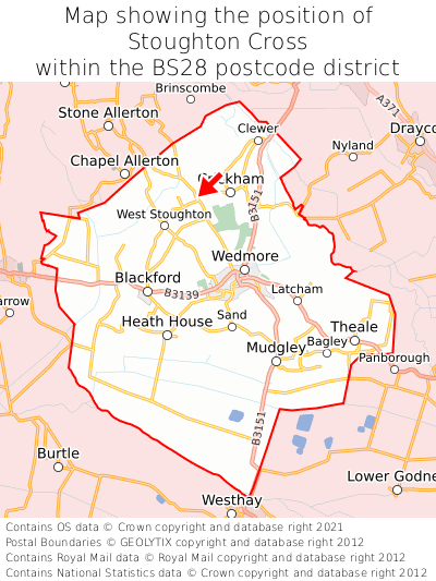 Map showing location of Stoughton Cross within BS28