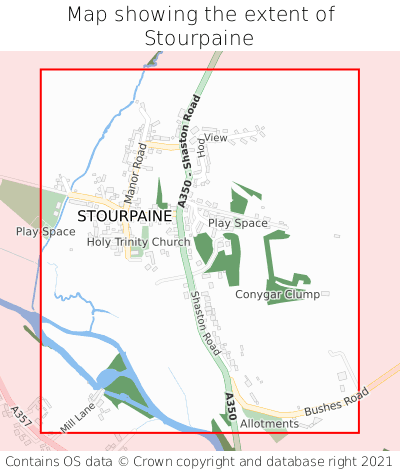 Map showing extent of Stourpaine as bounding box