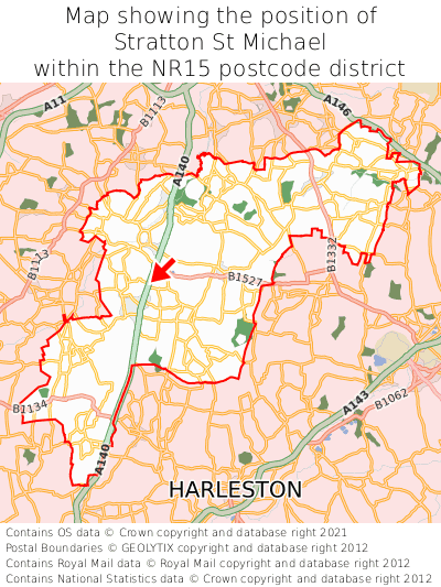 Map showing location of Stratton St Michael within NR15