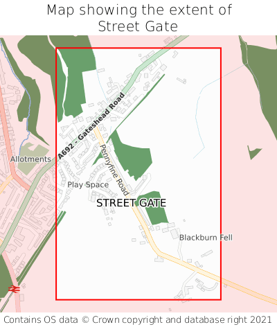 Map showing extent of Street Gate as bounding box