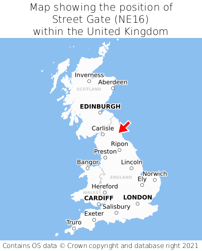 Map showing location of Street Gate within the UK