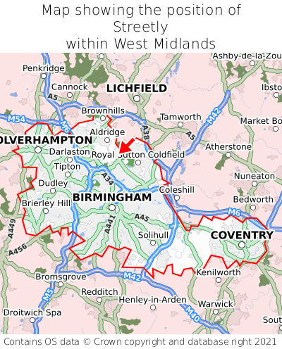 Map showing location of Streetly within West Midlands