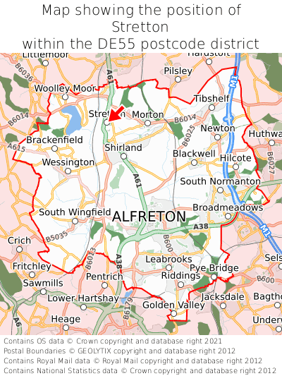 Map showing location of Stretton within DE55